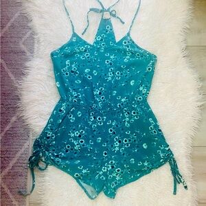 O'Neill Teal Floral Cut Out Romper